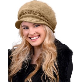 CheChury Winter Knitted Hat Beanie Women's Hat Winter Beret Hat Knitted Beret Lined with Teddy Fleece Warm Hood Teddy Fur Lined Wool Hat Cap Hats Women's Beret Hat Peaked Cap, black