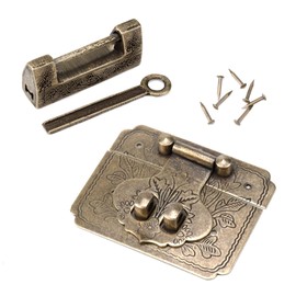 Tighall 1 Set Vintage Gold Lock Latch Hasp with Key, Brass Antique Decorative Case Box Hasp Latch Padlock, Buckle Lock with Mounting Screws