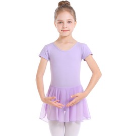 danswan Long Sleeve Ballet Skirted Leotards Dance Dresses Tutu Outfit for Ballerina Toddler Girls, S2- Short Sleeve - Purple, 6-7 Years