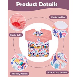 Lictin 2 Pack Kids Art Smocks, Toddler Smock, Waterproof Artist Painting Aprons for Children, with Long Sleeve and 3 Pockets for Age 3-8 Years