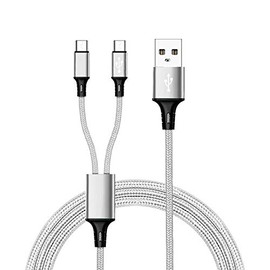 IFLASH 6 Feet Extra Long Dual Port TYPE C Splitter Charging Cable - Power up to Two USB C Devices At Once from a Single USB A Port - Ideal for Any USB C Powered Device (White)
