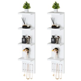 LitaEther 4 Tier White Lack Shelf Vanity Wall Shelf with 10 Crystal Hooks - Multi-Functional Storage for Makeup, Jewelry, Plants, Awards & Display (L7.1 x W5.5 x H30.7) (2)