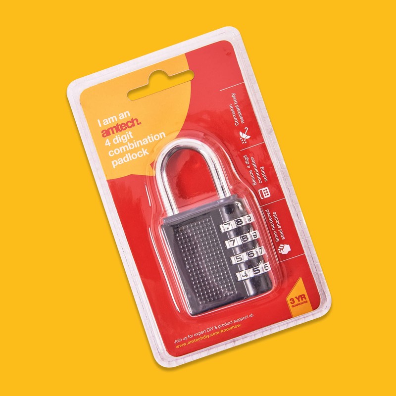 Amtech T1140 4 Digit Combination Padlock Black
