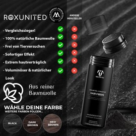 ROXUNITED Scattered Hair & Hair Powder 27.5 g [Black] Comparison Winner 2024 | For Men & Women | Perfect for Hair Thickening & as a Hair Filler | Pouring Hair | Increases Hair Volume