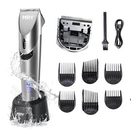 MRY Cordless Hair Clippers for Barber Clippers Professional Waterproof LCD Hair Clippers Stainless Steel Blade USB Rechargeable for Men Women Hair Cutting (Silver Color)