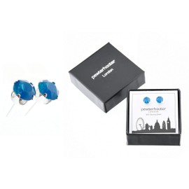 pewterhooter London Collection Women's Sparkling Caribbeand Blue Opal Sterling Silver Stud Earrings with Gift Box.