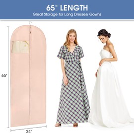 Perber 65'' Dress Bags for Gowns, 4 Pack Pink Garment Bags for Hanging Clothes, Dress Garment Bag Women, Long Dress Cover for Coats, Dresses, Uniforms