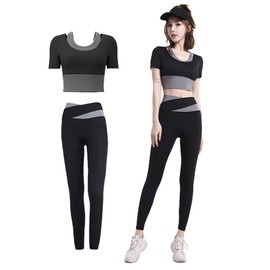 Akihee Women's Yoga Wear, Top and Bottom Set, Non-Shaking, Sportswear, Includes Cup, Stylish, Summer, Cute, Breathable, Stretchy, Training, High Support, Comfortable Movement, Sweat Absorbent, Quick