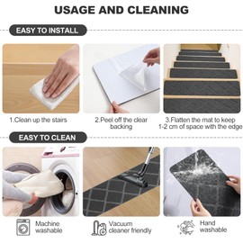 Non Slip Carpet Stair Treads, Stair Treads for Wooden Steps Indoor, 15 Pack 8" X 30" Run Stairs with Reusable Adhesive for Kids Elders and Dogs (Dark Grey)