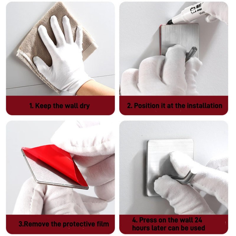 Tustao 6-Pack Stainless Steels Adhesive Wall Hooks Black,Easy Installation Without
