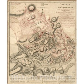 Historical Map, Battle of Brandywine in which The Americans were Defeated : September The 11th, 1777 by General Sr. William Howe, Vintage Wall Art : 36in x 44in