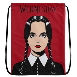 EZB Wednesday Drawstring Bag | 36x30cm Midi Sized Backpack | Multi-Use: Sports Kits, PE Kits, Gym, Lunch, Holiday, Beach, Pump Bag | Wednesday Red Bag
