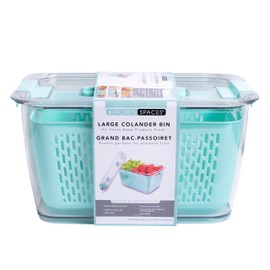 Kitchen Spaces Colander Bin, Produce Saver, Fridge Organizer With Lid, Wash, Strain and Store, Great for Refrigerator, Freezer and Pantry, Large, Mint Green, Pack of 1