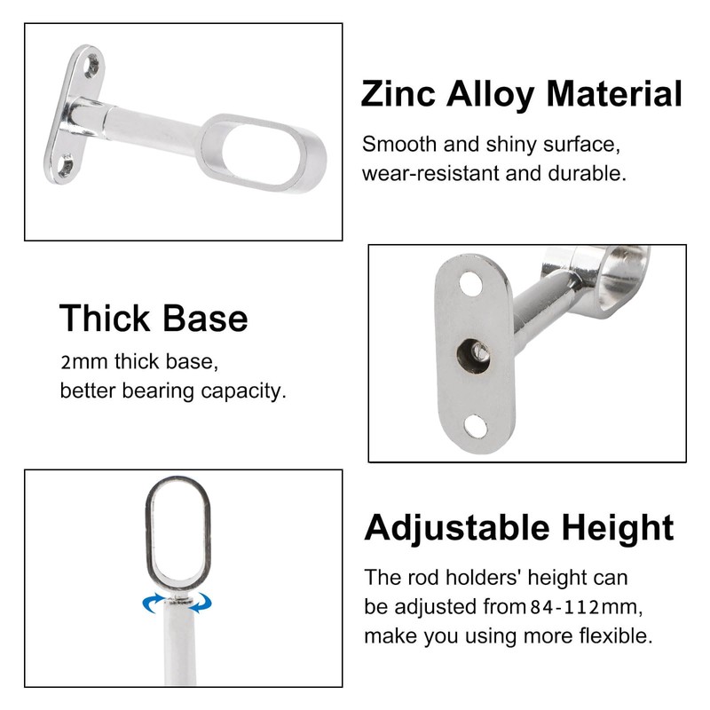 INCREWAY 4pcs Silver Closet Rod Support, Aluminum Alloy Oval Wardrobe