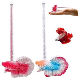 2PCS Betta Fish Toys, 5.9 Inch Simulation Beta Fish Toy, Waterproof Resin Betta Toys, Reusable Interactive for Tanks Sticks Interactive