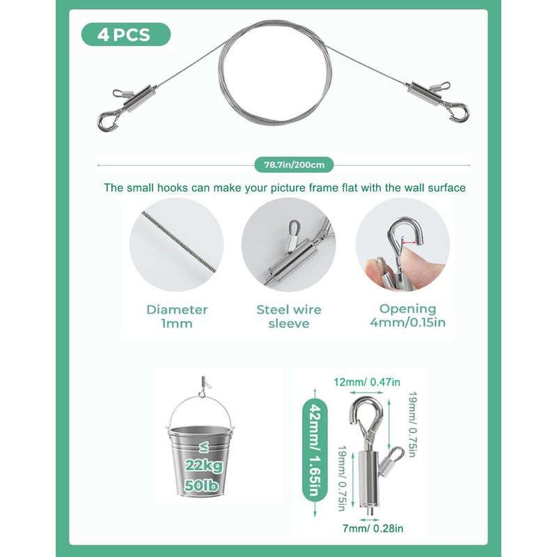 Stalishare Picture Hanging Wire Kit, 4Pcs Adjustable Frame Wire 2m