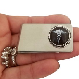 Caduceus Medical Money Clip, Metal Wallet for Men - Gift for Doctor Physician MD Medical Student - Steel