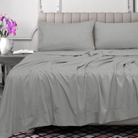 Royale Linens 300 Thread Count 100% Long Staple Combed Cotton Flat Sheet - Super Soft - Top Sheet - Twin Flat Sheet Sold Separately - Breathable, Cool & Crisp Percale Flat Sheet Only (Twin, Silver)