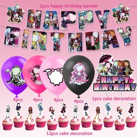 YCFAIIKG Monster Party Supplies, Monsters Birthday Party Decorations, Party Decoration Balloons, Cupcake Toppers, Happy Birthday Banner Balloons for Children, Pack of 34