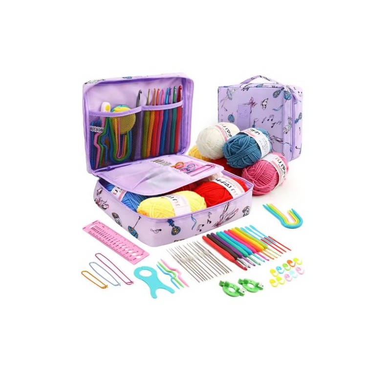 58-Piece Crochet Starter Kit for DIY Yarn Projects – Blue