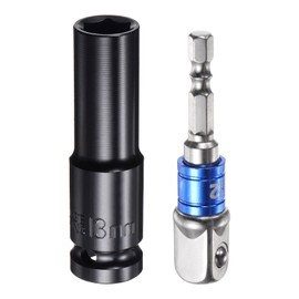 sourcing map 1/2" Drive 13mm 6-Point Deep Sockets 3" Length with 1/2" to 1/4" Hex Shank Adapters Electroplated, CR-V Steel Socket Adapter Accessory Set Kit for Hex Bolts Nuts