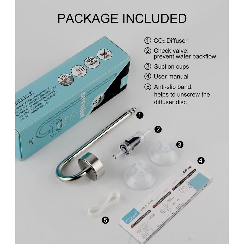 Clscea Stainless Steel CO2 Diffuser Atomizer for Aquarium Plants