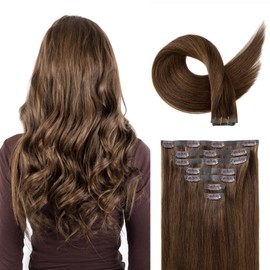 SOBEAUTY Clip in Hair Extensions, 100% Real Human Hair Remy Natural Volume Hair Extensions, Full Head Invisible PU-Tape Weft Seamless Hair Extension 110g 7 Pcs (Mix Brown 2C/4E/6C 22 inch)