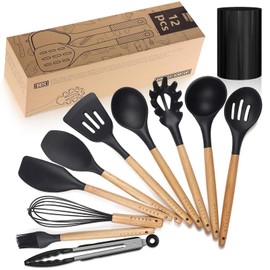 Utensilios de Cocina de Silicona, Juego de 12 Herramientas de Cocina Antiadherentes Resistentes al Calor, Juego Utensilios Cocina con Esptulas,...    