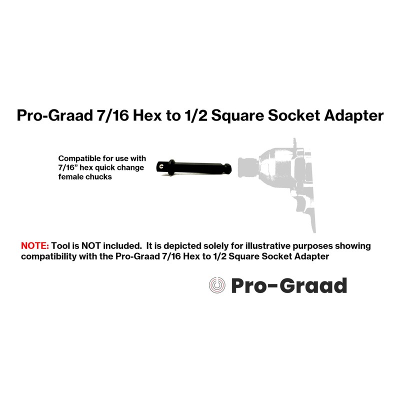Pro-Graad 7/16 Hex to 1/2 Square Socket Extended Length Adapter