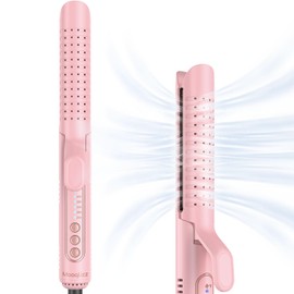 Mooqlizz Airflow Styler Curling Iron, Hair Straightener and Curler 2 in 1 with 360°Cooling Vents Dual Voltage Adjustable Temp, Rose Pink