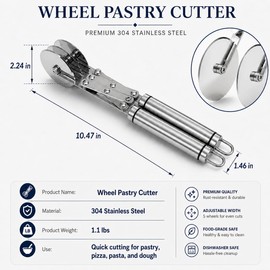 Wheel Adjustable Pasta Cutter with Handle - Stainless Steel Multi-Tool for Baking Pastry, Pizza, Noodles & Pie Crust (5 Roller)