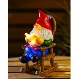 Tiejiajiang Gnome Reading Solar Statue - Outdoor Solar Gnome Reading on a Chair Garden Decor - Unique Design Ideal Gifts for Women,Mom
