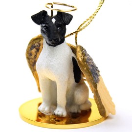 Conversation Concepts Smooth Fox Terrier Angel Ornament - Made with Vinyl & Resin, Black -White