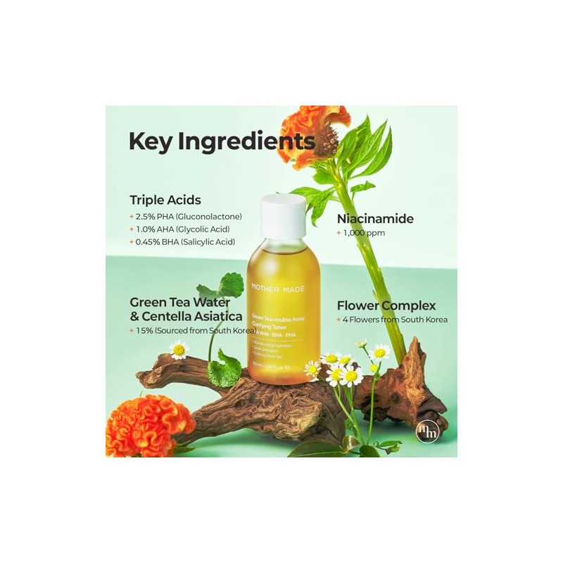 MOTHER MADE Green Tea-Rouble Away Clarifying Face Toner | AHA