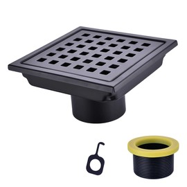 Square Shower Drain 4 inch, Nicmondo Point Center Floor Waste Drain with Removable Grate Cover, Stainless Steel 11cm x 11cm, Matte Black