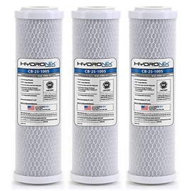Hydronix HX-CB-25-1005/3 Whole House RO & Drinking Systems NSF Coconut Carbon Block Water Filter 2.5 x 10-5 Micron, 3 Count (Pack of 1), White