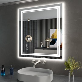 ISTRIPMF 28 x 32 Inch LED Bathroom Mirror, Front Light and Backlit Anti-Fog Dimmable Memory Lighted Vanity Mirror, Shatterproof Wall-Mounted Led Mirror for Bathroom