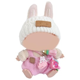 17cm Doll Clothes Set Accessories,Knit Hat & Overalls Camera, Bottle & Cute Accessories Set for 17cm Accessories Suit Pink (NO Doll)