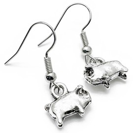 Piglet Charm Earrings - Tibetan Style Metal Pig Charm Beads on Nickel Free Silver Tone Hooks : 29mm