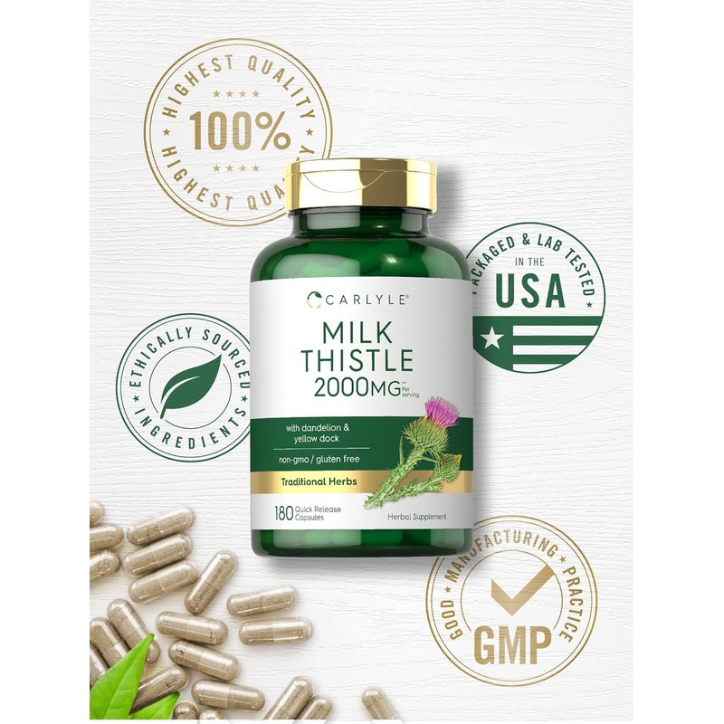 Milk Thistle 2000Mg | 180 Capsules | with Dandelion &