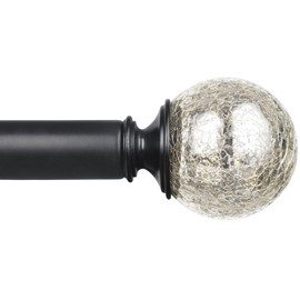 KAMANINA Black Curtain Rods for Windows 66 to 120 Inches(5.5-12ft), 1 Inch Decorative Curtain Rod 32 to 115 inch, Single Long Drapery Rods with Crackle Glass Finials