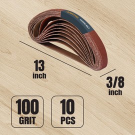 POWERTEC 401310 3/8 x 13 Inch Sanding Belts, 100 Grit Aluminum Oxide Belt Sander Sanding Belt, Abrasive File Belts for Air Belt Sander, Wood & Paint sanding, Metal Polishing, 10PK