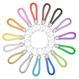 LUCKYKODOR 15 Stück Leder Geflochten Schlüsselanhänger Bunt Autoschlüsselanhänger Schlüsselband Leder Schlüsselanhänger Schlaufe für Unisex Damen & Herren