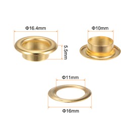 sourcing map 200 Set 10 mm Hole Grommets Eyelets Set Round Metal Eyelets with Washers for Scrapbooking Shoes Clothing Leather Canvas Bag DIY Tarpaulin (Gold Tone)