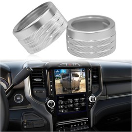 KEEGTBOX Center Console Screen Audio Knob Cover Compatible with Dodge Ram 2019 2020 2021 2022 2023 Screen Audio Control Volume Tune Control Switch Knobs Button Cover Interior Trim 2PCS (Silver)