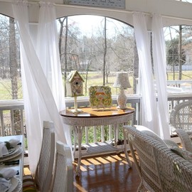 DEARTOWN Outdoor Sheer Curtains for Patio Waterproof, 4 Panels Rod Pocket Indoor/Outdoor Voile White Sheer Curtain for Pergola, Porch, Cabana and Gazebo，52 x 108 Inch