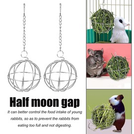 Pack of 2 Rabbit Feeder Ball Stainless Steel Feeder Toy Small Animals Toy Ball Rabbit Feeder Hay Ball Hanging with Hook Adjustable for Rabbits Guinea Pigs Rabbits Chinchillas Hamsters Diameter 8 cm