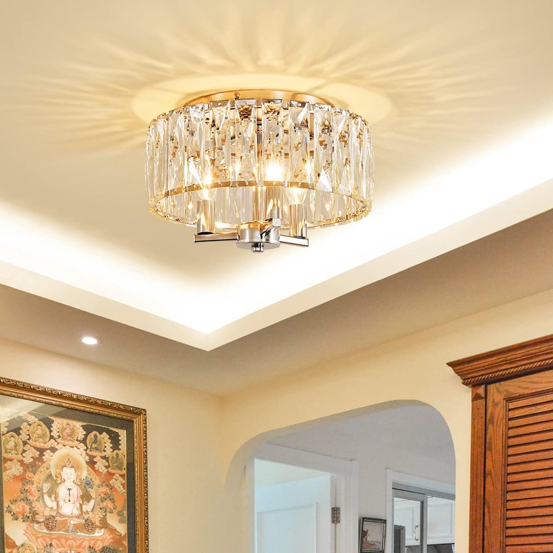 AGV LIGHTING CL002C K9 Crystal Flush Mount Ceiling Light Fixture,