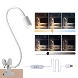LED Reading Lights for Bed Headboard, Clip on Spotlight Lamp for Desk, Dorm Bed, Dimmable USB Clamp Book Light with Flexible Gooseneck, Change Color Temperature 3000/4000/6000K
