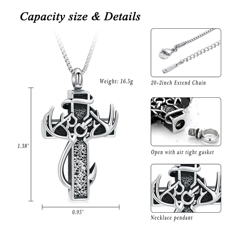 XSMZB Cross Cremation Jewelry Urn Necklace for Human Ashes Fish